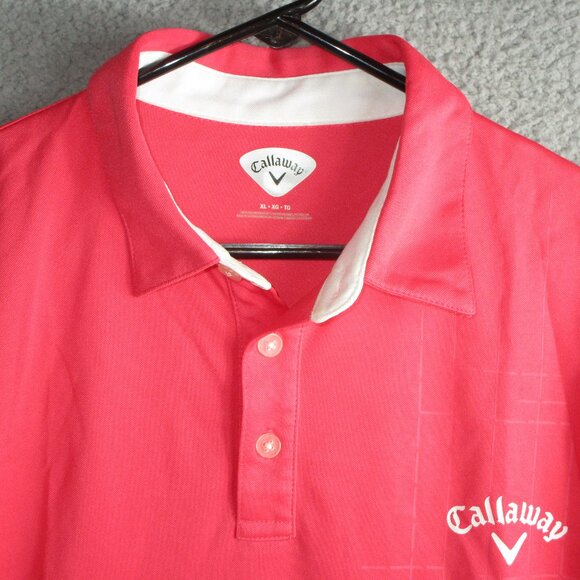 CALLAWAY MENS' GOLF POLO SHIRT PINK WHITE XL POLYESTER - Picture 1 of 4